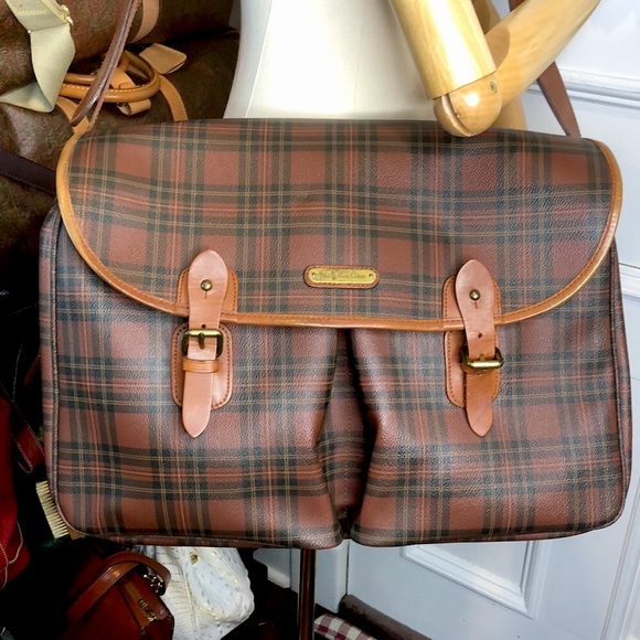 WRALPH LAUREN Tartan Plaid Laptop Briefcase Crossbody Messenger Bag RARE - Picture 16 of 17